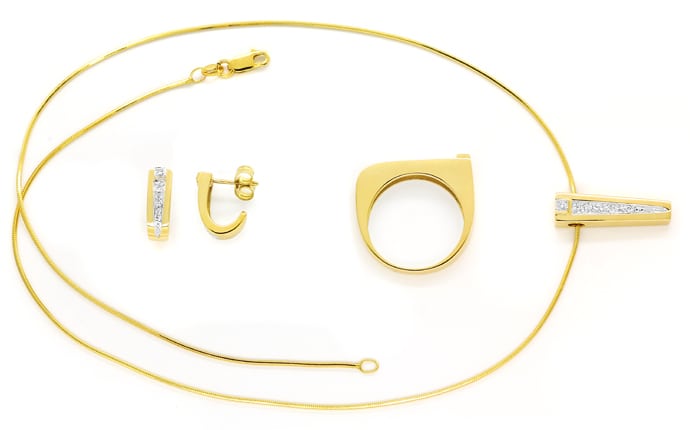 Foto 1 - Modernes Gold-Schmuckset Collier Ohrringe Ring Brillant, S1497